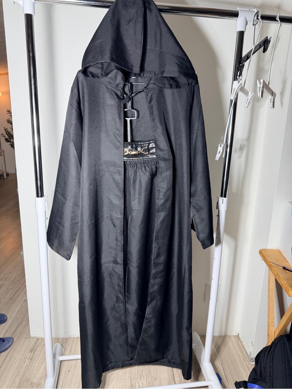 Star Wars Jedi Sith Costume Adult Small S Black Hooded Robe Pants Belt (SW-001)